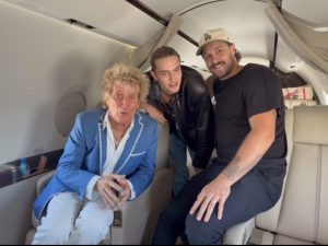 Rod Stewart and two of his sons on a private jet on June 13, 2026