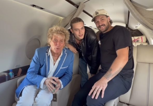 Rod Stewart and two of his sons on a private jet on June 13, 2026
