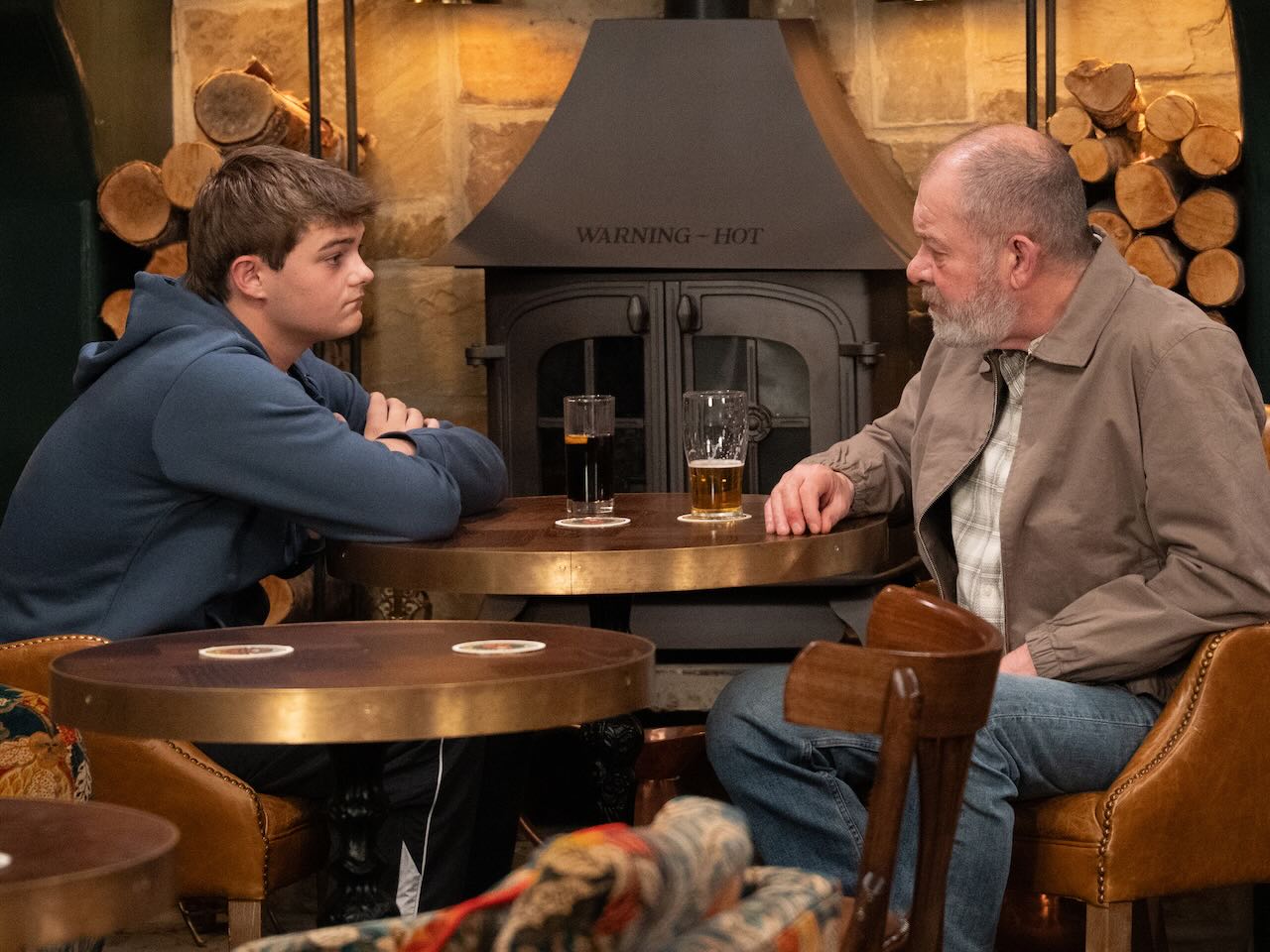 Dylan and Bear on Emmerdale on August 14, 2026