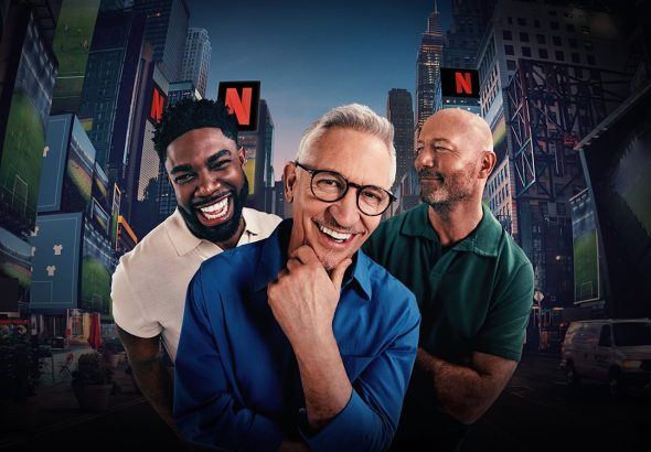 Micah Richards, Gary Lineker and Alan Shearer for The Rest Is Football on Netflix