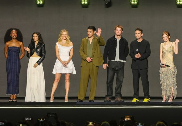 Maya Boyd, Inde Navarrette, Samara Weaving, Christopher Abbot, Kit Connor, and Sadie Sink at D23: The Ultimate Disney Fan Event in Anaheim on August 14, 2026