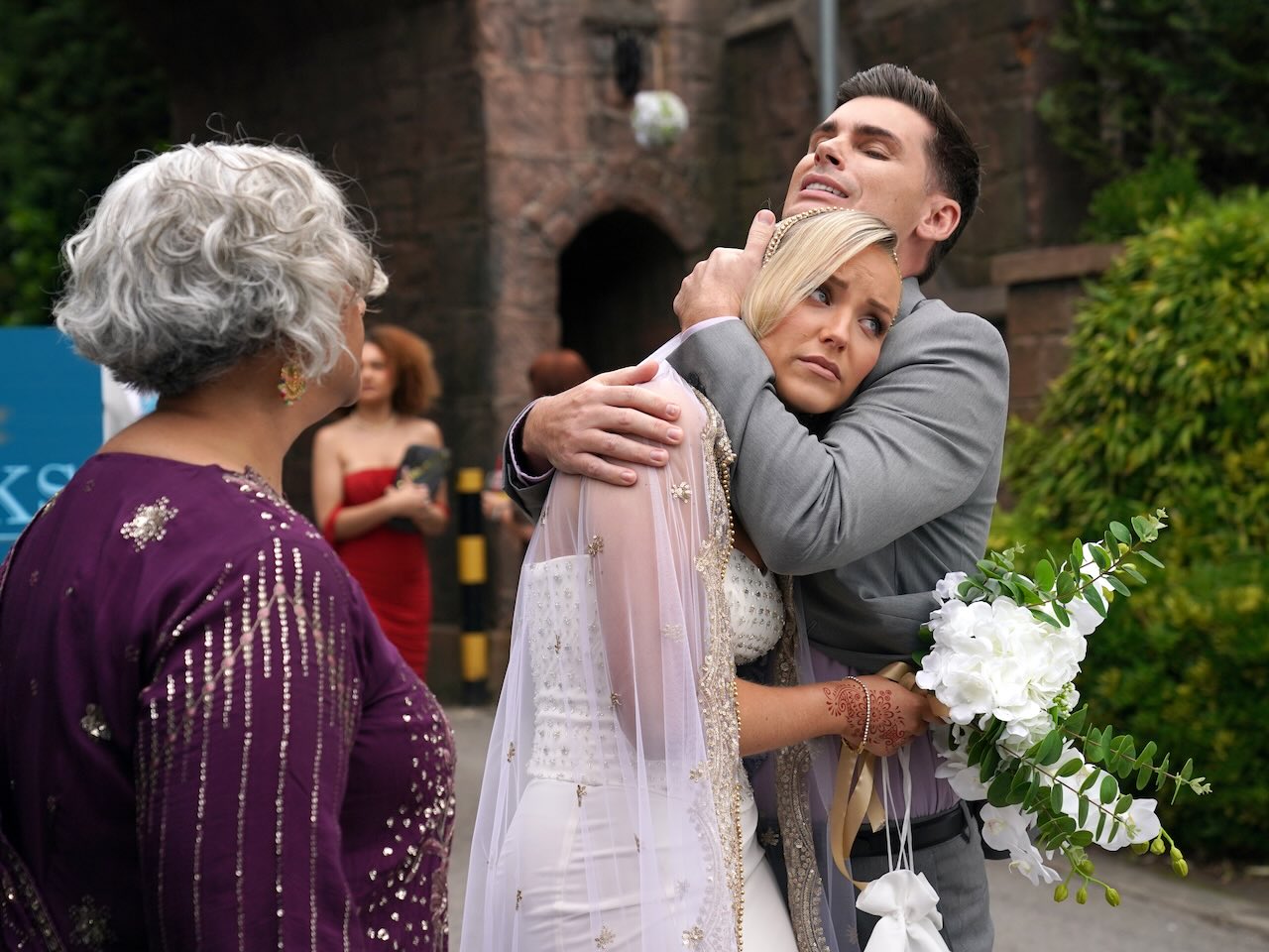 Misbah, Leah and Ste on Hollyoaks on August 18, 2026