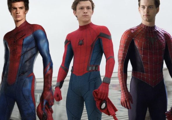 Andrew Garfield, Tom Holland and Tobey Maguire as Spider-Man