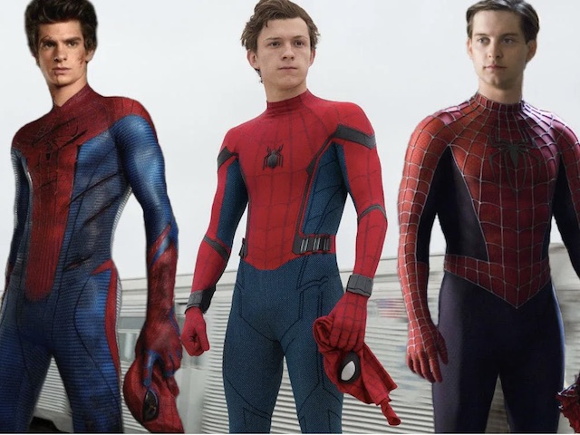 Andrew Garfield, Tom Holland and Tobey Maguire as Spider-Man