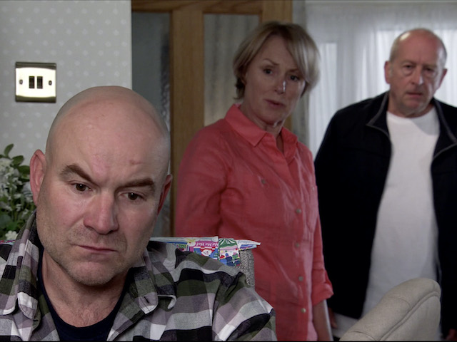 Geoff, Tim and Sally on Coronation Street on August 7, 2020