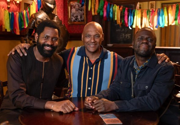 Jonathan Nyati as Kobina, Colin Salmon as George and Dayo Koleosho as Kojo in EastEnders