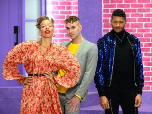 Stacey McKenzie, Brooke Lynn Hytes and Jeffrey Bowyer-Chapman on Canada's Drag Race