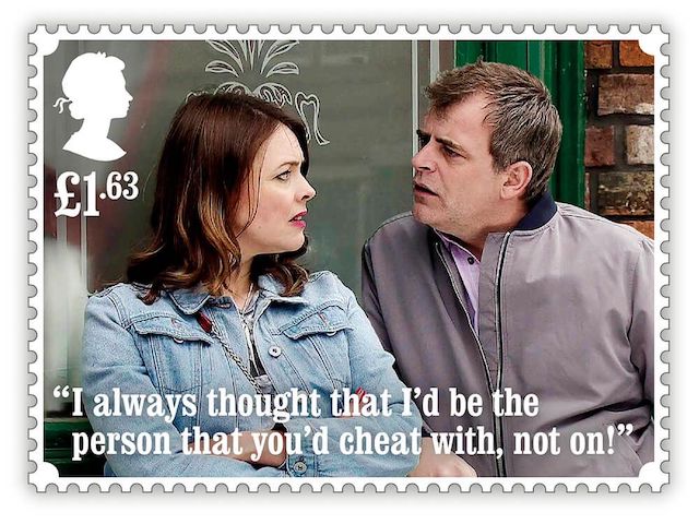Tracy and Steve on a Royal Mail Coronation Street stamp