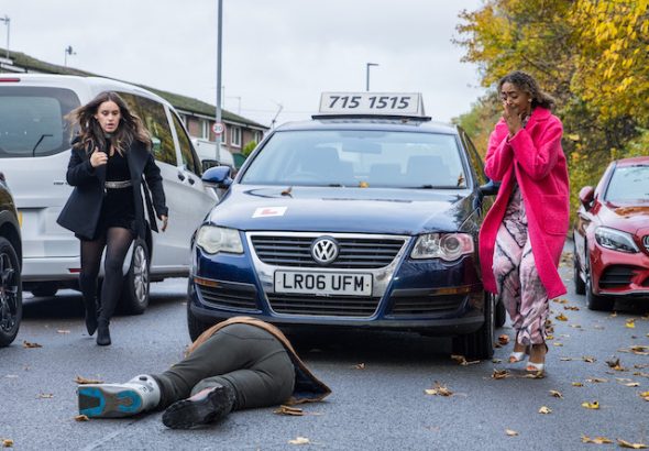 Alexandra Mardell as Emma Brooker and Ellie Leach as Faye Windass on Coronation Street