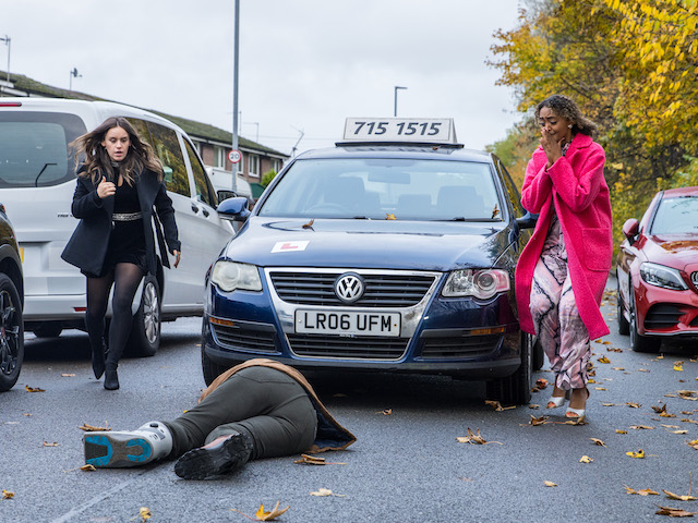 Alexandra Mardell as Emma Brooker and Ellie Leach as Faye Windass on Coronation Street