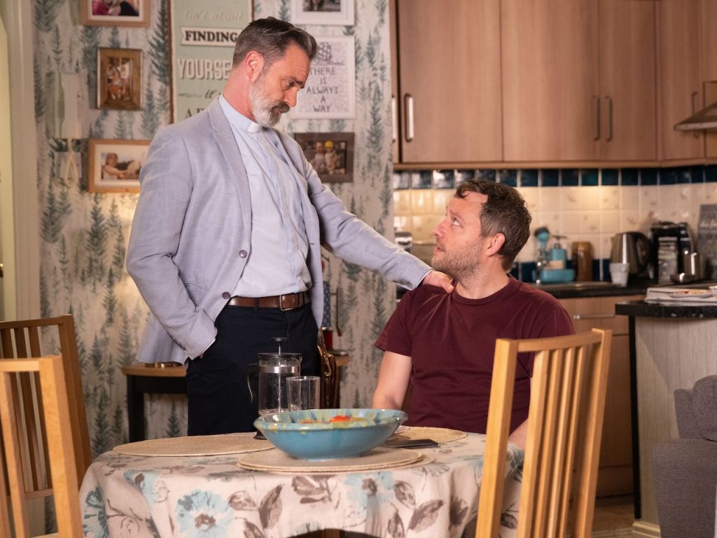 Daniel Brocklebank as Billy Mayhew with Peter Ash as Paul Foreman in Coronation Street