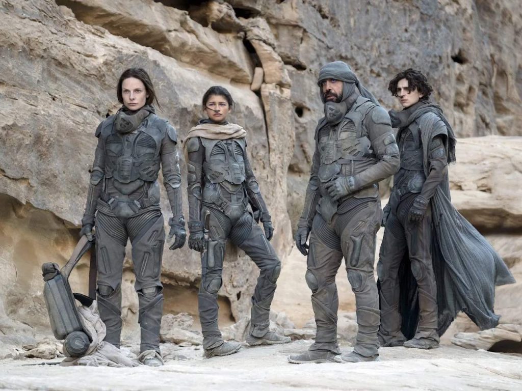 Rebecca Ferguson, Zendaya, Javier Bardem and Timothee Chalamet in Dune