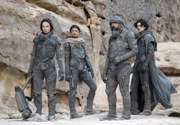 Rebecca Ferguson, Zendaya, Javier Bardem and Timothee Chalamet in Dune