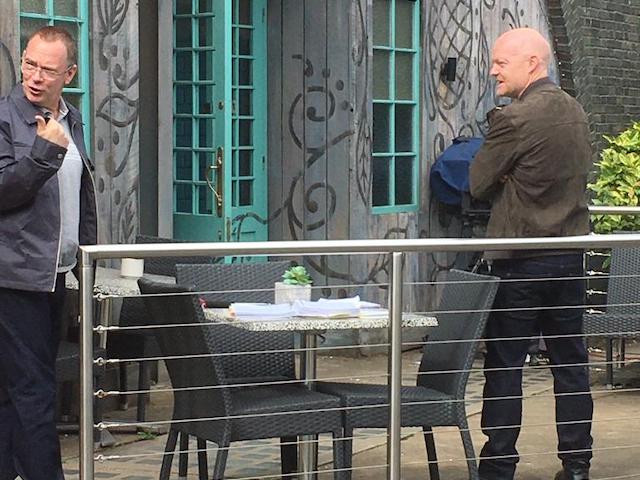 Adam Woodyatt as Ian and Jake Wood as Max filming EastEnders