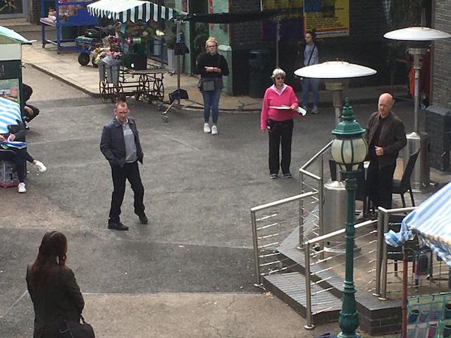 Adam Woodyatt as Ian and Jake Wood as Max filming EastEnders