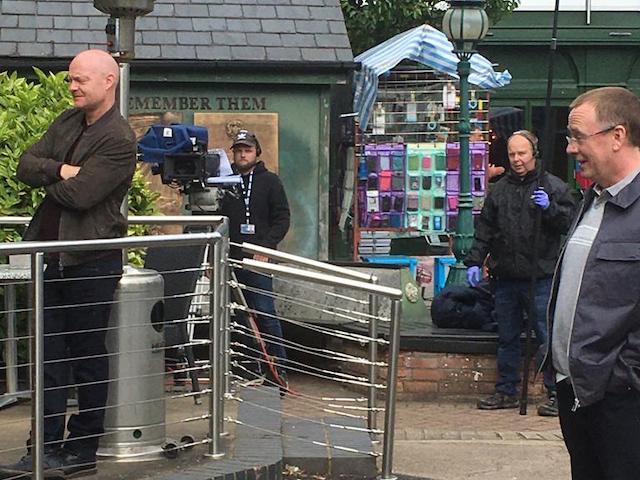 Adam Woodyatt as Ian and Jake Wood as Max filming EastEnders