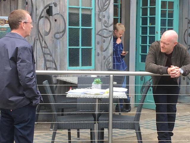 Adam Woodyatt as Ian, Jake Wood as Max and Clay Milner Russell as Bobby filming EastEnders