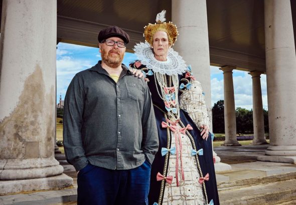 Frankie Boyle with Kit Green as Queen Elizabeth I in Frankie Boyle's Farewell to the Monarchy