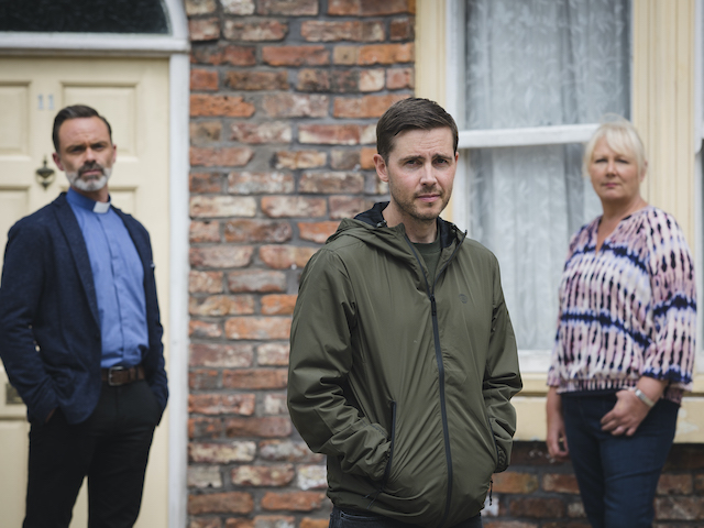 Daniel Brocklebank as Billy, Gareth Pierce as Todd and Sue Cleaver as Eileen in Coronation Street