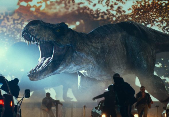 A Tyrannosaurus rex in Jurassic World Dominion