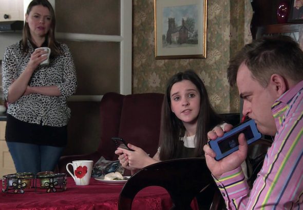 Tracy, Amy and Steve on Coronation Street on March 19, 2021