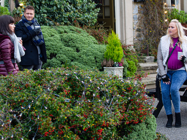 Tracy, Liam and Leyla on Emmerdale on December 10, 2020