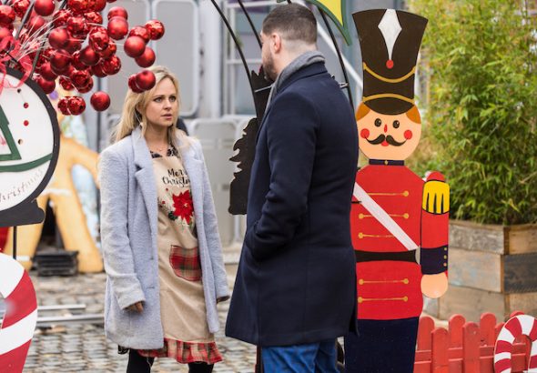 Tina O'Brien as Sarah Platt and Sam Robertson as Adam Barlow on Coronation Street