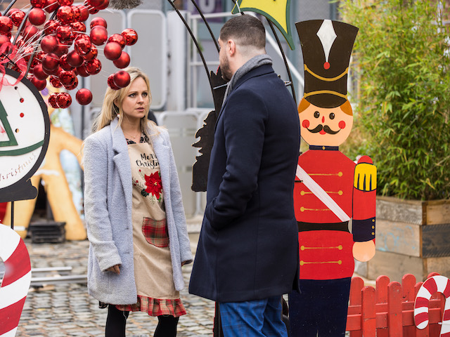 Tina O'Brien as Sarah Platt and Sam Robertson as Adam Barlow on Coronation Street
