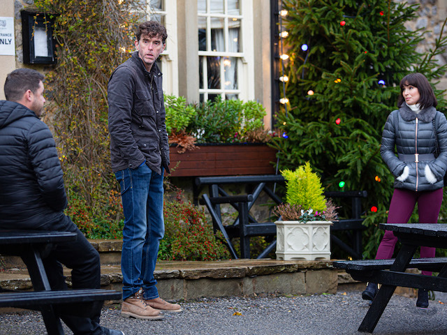 Marlon, Aaron and Leyla on Emmerdale on December 24, 2020