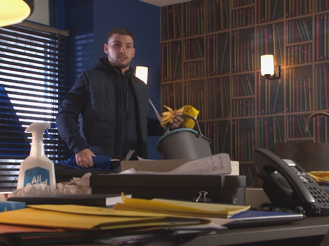 Ste works as a cleaner on Hollyoaks on January 13, 2021