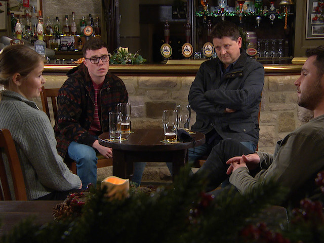 Liv, Vinny and Aaron on Emmerdale on January 4, 2021