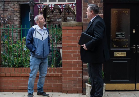 Simon O'Brien as Frank Bardsley and Tony Maudsley as George Shuttleworth on Coronation Street