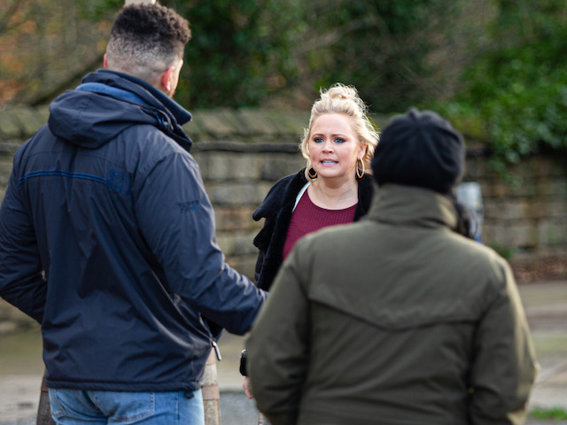 Tracy, Nate and Moira on Emmerdale on January 19, 2021