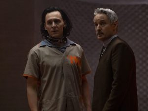 Tom Hiddleston as Loki and Owen Wilson as Mobius in Loki