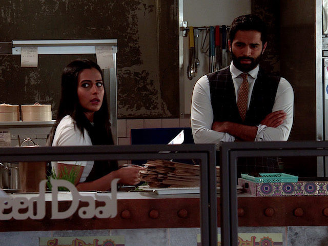 Imran, Alya and Gary on Coronation Street on October 26, 2020