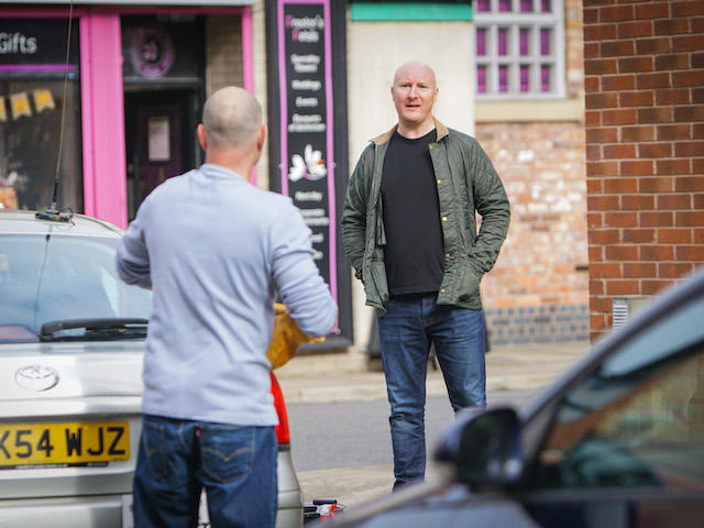 Erik and Tim on Coronation Street on October 19, 2020