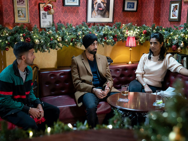 Vinny, Kheerat and Suki on EastEnders on November 30, 2020