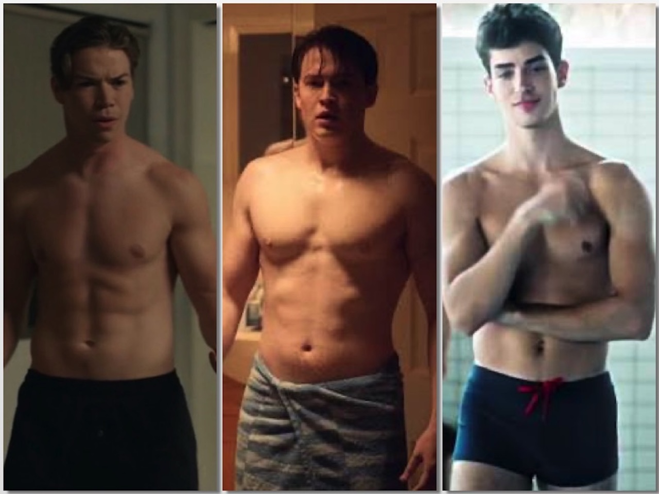 Will Poulter, Kit Connor and Manu Rios shirtless collage
