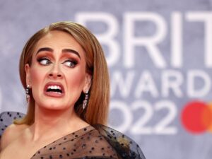 Adele poses as she arrives for the Brit Awards at the O2 Arena in London, Britain on February 8, 2022