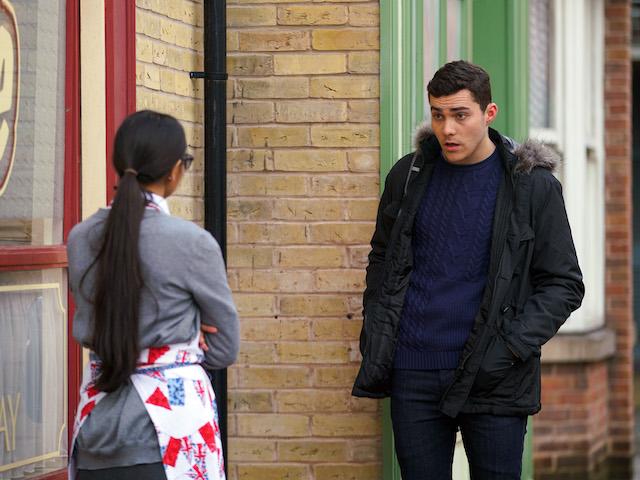 Asha and Corey on Coronation Street on February 1, 2021