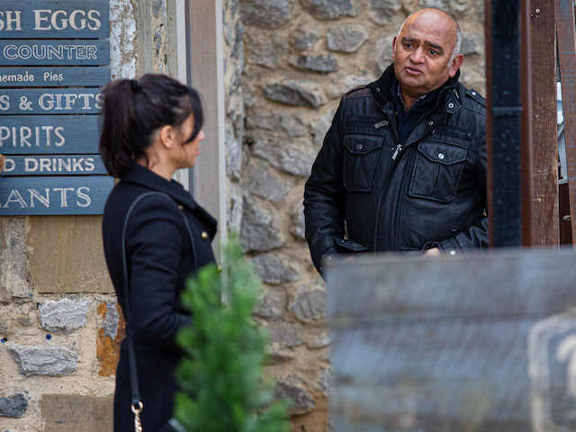 Rishi and Priya on Emmerdale on February 1, 2021