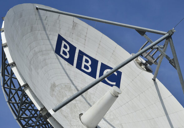BBC satellite dish near Television Centre in London on February 18, 2013