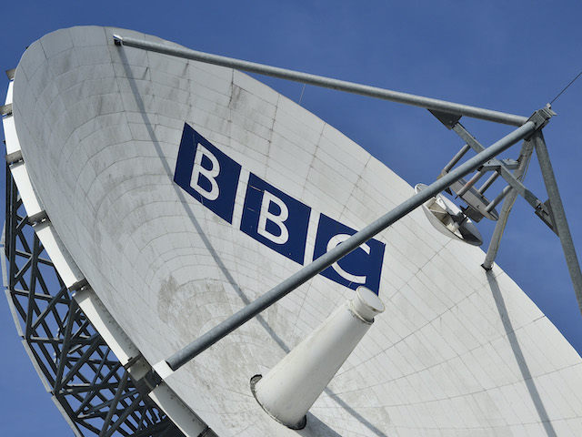 BBC satellite dish near Television Centre in London on February 18, 2013