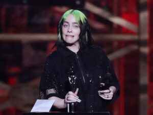 Billie Eilish receives the award for International Female Solo Artist at the Brit Awards at the O2 Arena in London, Britain on February 18, 2020