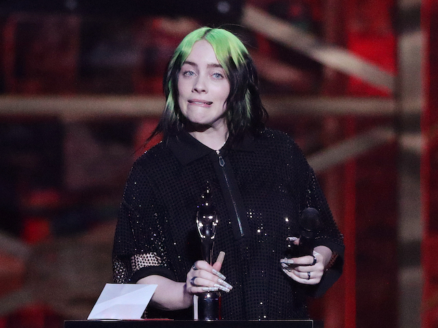 Billie Eilish receives the award for International Female Solo Artist at the Brit Awards at the O2 Arena in London, Britain on February 18, 2020