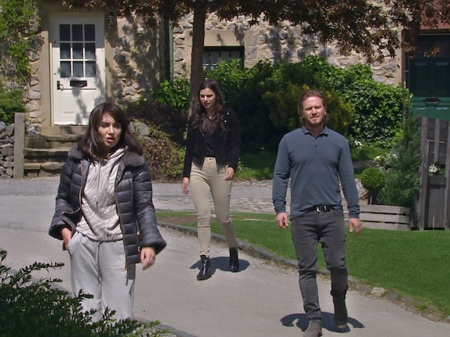 Leyla, Meena and Liam on Emmerdale on July 19, 2021