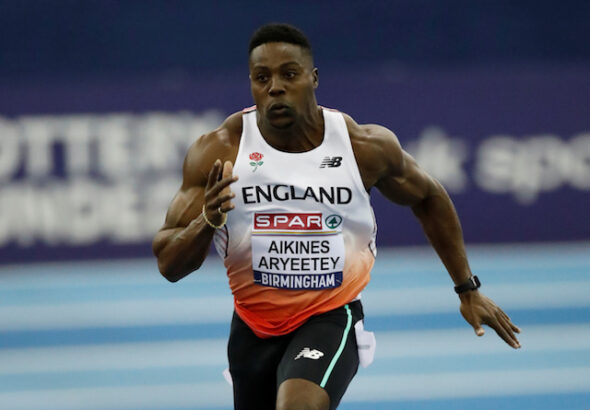 Harry Aikines-Aryeetey at the British Indoor Athletics Championships in Birmingham on February 9, 2019