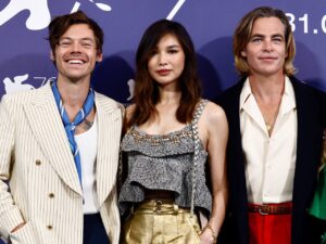 Harry Styles, Gemma Chan and Chris Pine at the Venice Film Festival on September 5, 2022