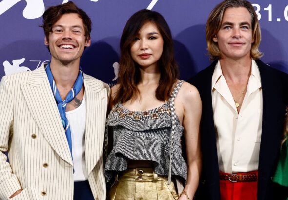 Harry Styles, Gemma Chan and Chris Pine at the Venice Film Festival on September 5, 2022