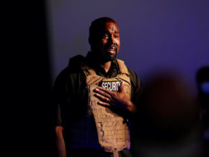 Rapper Kanye West gets emotional as he holds his first rally in support of his presidential bid in North Charleston, South Carolina, U.S. on July 19, 2020.